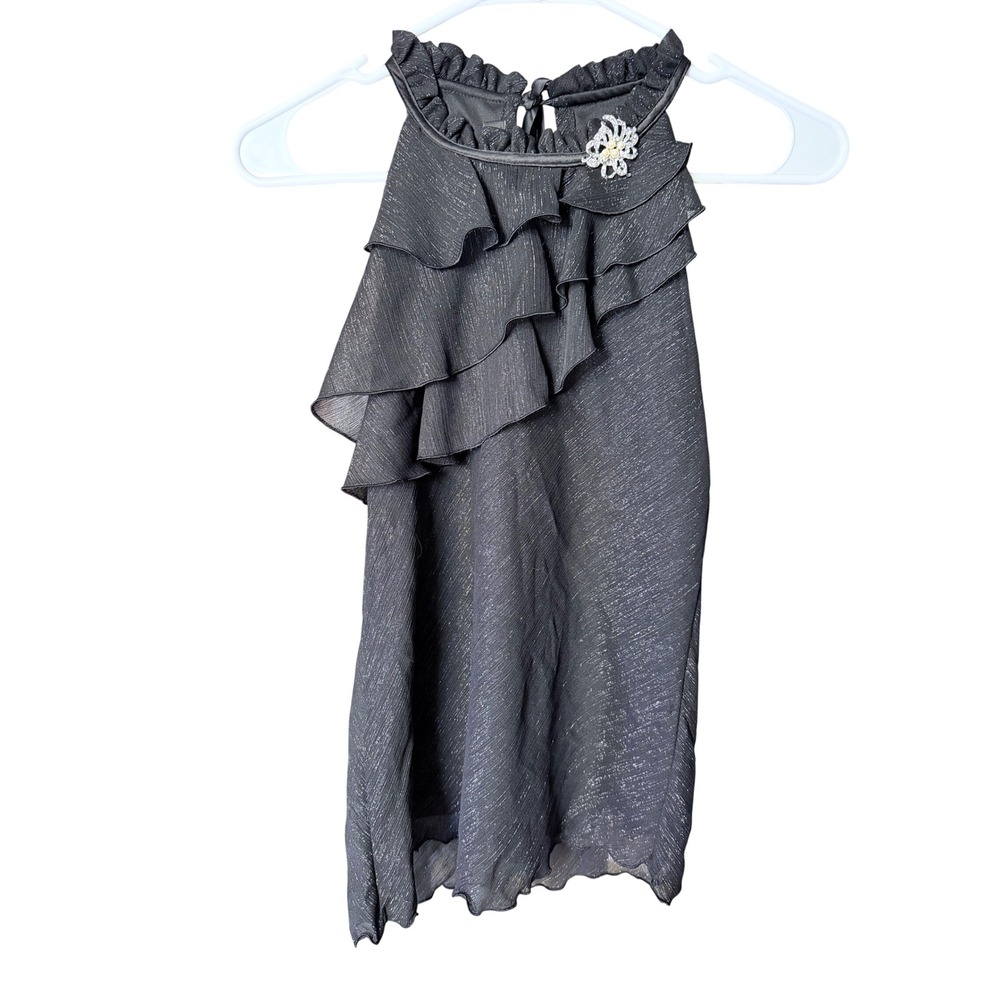 BCX Metallic Ruffle Halter Top Party Blouse Size S